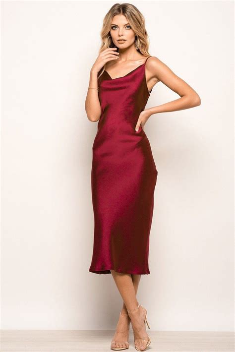 satin cowl neck slip midi burgundy red dress burgundy satin dress