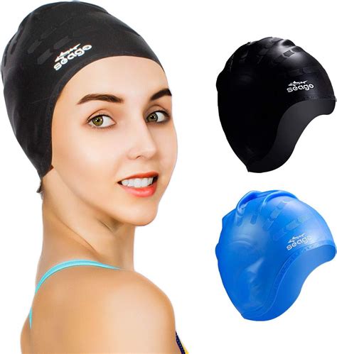 Seago Swim Caps 2 Pack For Women Men Swimming No Slip