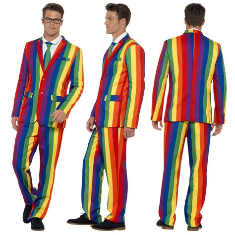 mens gay pride 3 piece suit over the rainbow multi coloured stripe