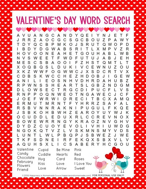 valentines day word search printable happiness  homemade