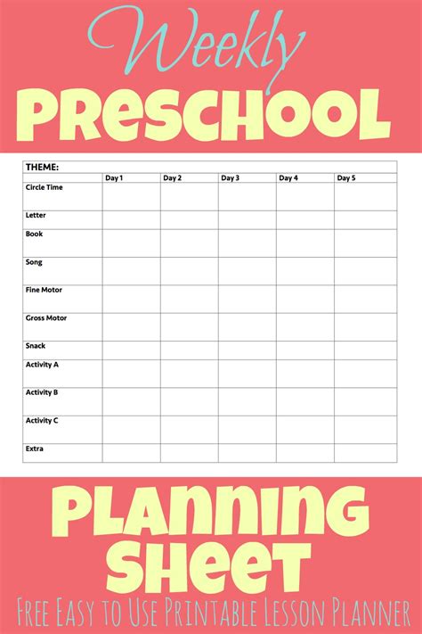 printable preschool week planning sheet  excellent