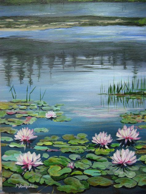 pink water lilies  acrylic   hatfield water lilies painting