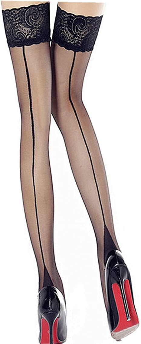 women s sheer nylon thigh high stockings back seam for women suspender