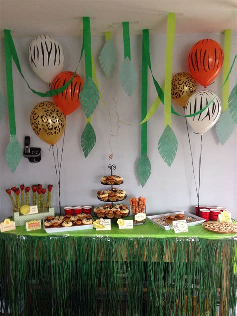 jungle safari theme  birthday party dessert snack table