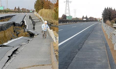 japan tsunami and earthquake road repaired six days after it was