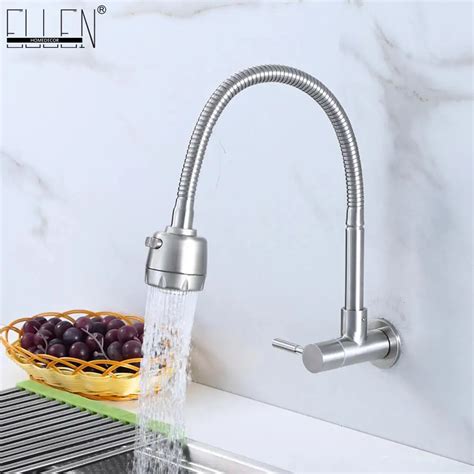 wall mounted single cold kitchen faucet kitchen sink tap stainless steel crane els  kitchen
