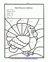Thanksgiving Math Worksheets Coloring Addition Worksheet Turkey Grade Pages Mystery Printable Activities Sheets Subtraction 2nd Digit Tommy Second Kids Printables sketch template