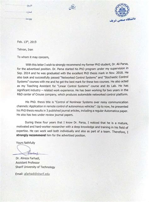 recommendation letter  phd admission collection letter template