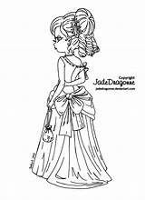 Victorian Coloring Pages Girl Lineart Jadedragonne Woman Ladies Deviantart Line Dragonne Jade Template Print sketch template