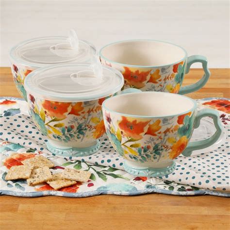 New 2017 Set Of 4 The Pioneer Woman Willow 27oz Cup With Lids Kitchen