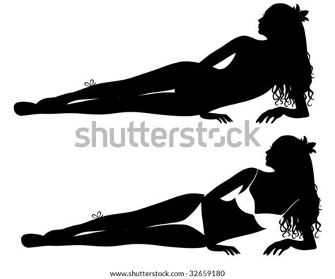 Laying Silhouettes Woman Bikini Stock Vector Royalty Free 32659180