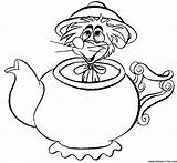Alice Wonderland Coloring Pages Disney Party Printable Tea Teapot Mad Drawings Characters Bookmark Drawing Hatter Worm Dormouse Print Sheets Book sketch template