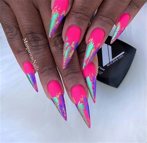 Bright Neon Pink Matte Stiletto Nails Nail Art Gallery