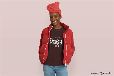 Black Woman With Jacket And Sweatshirt Mockup Psd Editable Template