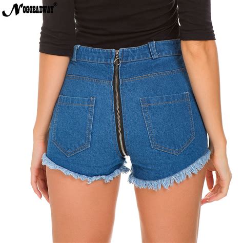 zipper sexy short jeans shorts  women ripped hole denim