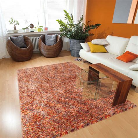 tapis shaggy en polyester design orange chine beige ethno