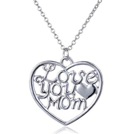 love you mom heart shaped chain necklace mothers day t alloy plate