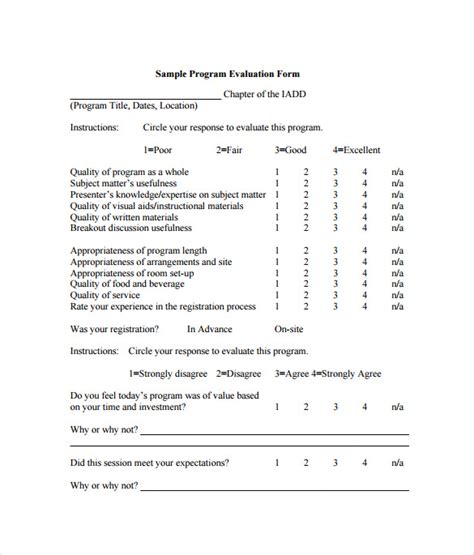 program evaluation form template