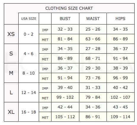 women clothing size chart usa sizes   xs