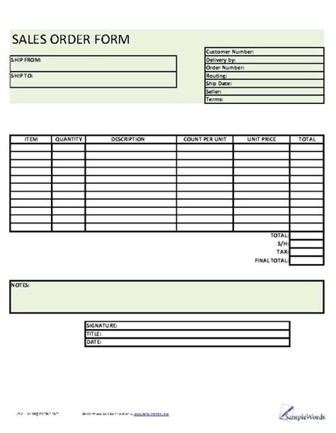 printable order form   template document