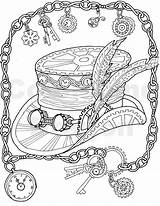Coloring Steampunk Pages Hat Adult Top Colouring Drawing Book Coloriage Printable Keys Drawings Colorier Print Dessin Books Mechanical Color Ladybug sketch template