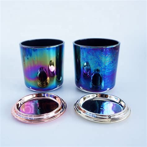 Colorful Ion Plating Iridescent Glass Candle Jars 8oz Empty Candle