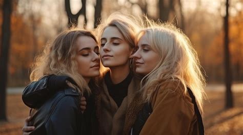 Premium Photo Three Lesbians Cuddling In A Park The Idea Of Freedom