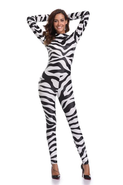 sexy halloween zebra print catsuit party fancy dress jumpsuit playsuit