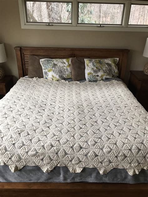 vintage crocheted bedspread white handmade coverlet etsy handmade