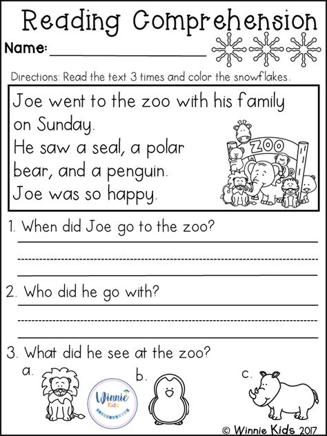 kindergarten reading comprehension passages winter st grade