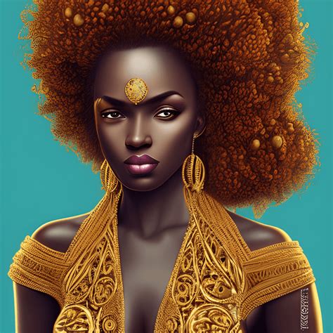Melanin Dark Skinned Gorgeous Woman Big Afro Hyperrealistic Luxury