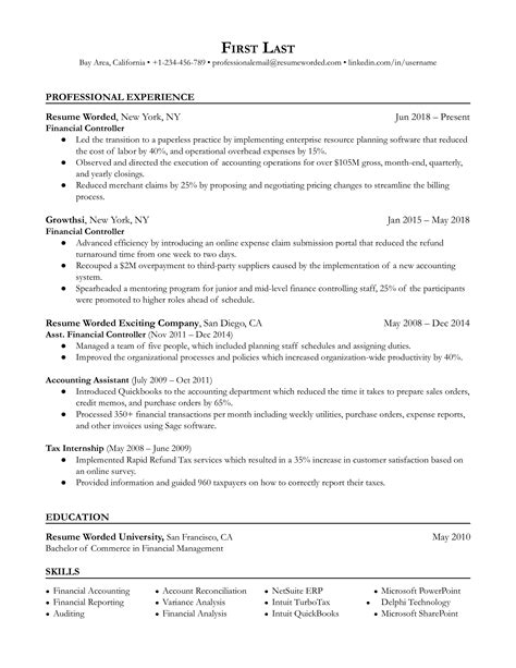financial controller resume examples   resume worded