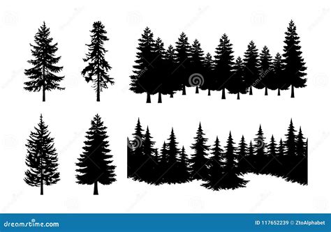 sistema del vector de la silueta del arbol de pino ilustracion del