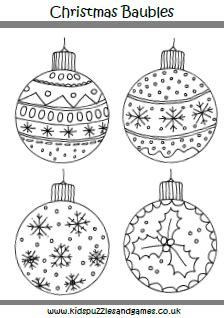 christmas baubles coloring page kids puzzles  games