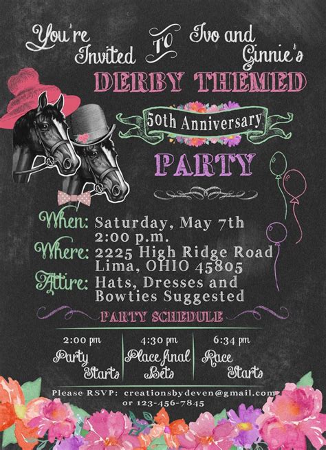 kentucky derby themed birthday party digital invitations etsy