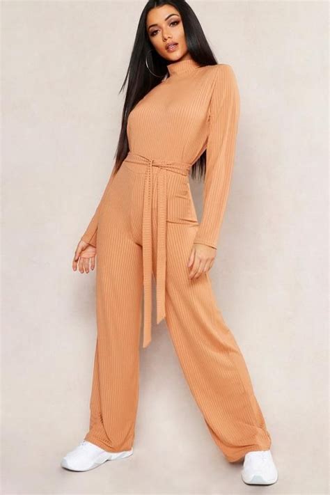 jumbo rib self belt wide leg pants boohoo wide leg