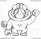 Cartoon Waving Monkey Baboon Friendly Clipart Thoman Cory Outlined Coloring Vector 2021 sketch template