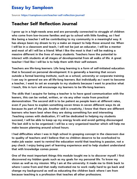 teacher  reflection journal  essay sample  samplooncom