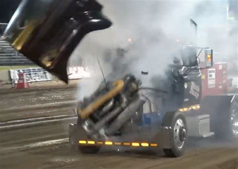 massive engine explosion caught  camera  truck pull