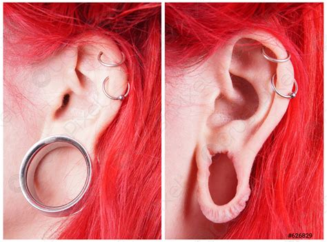 stretched ear lobe piercing stock photo  crushpixel