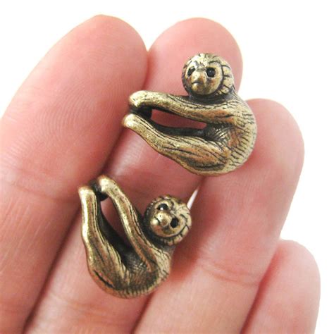 adorable sloth shaped animal stud earrings  brass dotoly