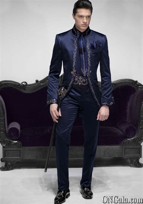 Latest Coat Pant Designs Navy Blue Satin Embroidery Men Suit Italian
