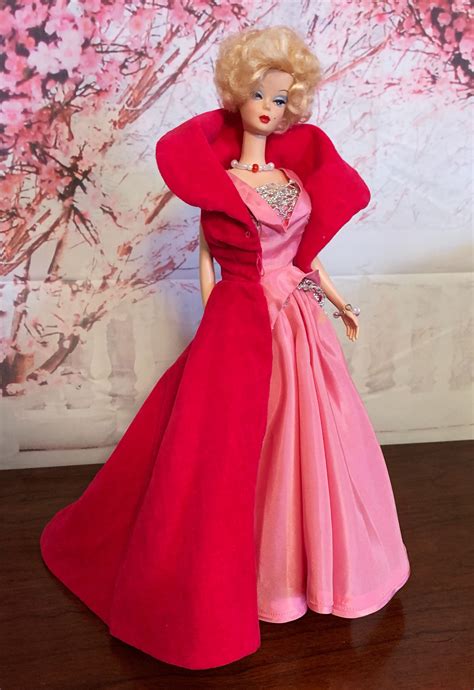 vintage sophisticated lady barbie doll  pink  red dress