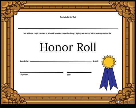 printable  honor roll certificates    designs