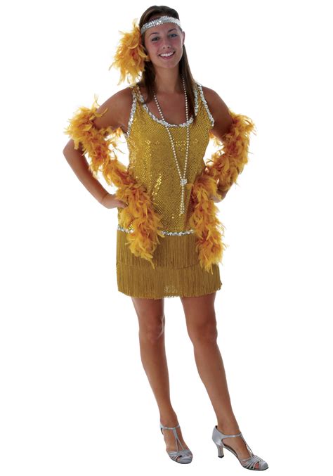 sequin and fringe gold flapper costume plus size halloween costume