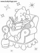 Reading Coloring Pooh Winnie Book Kids Story Worksheet Piglet Print sketch template