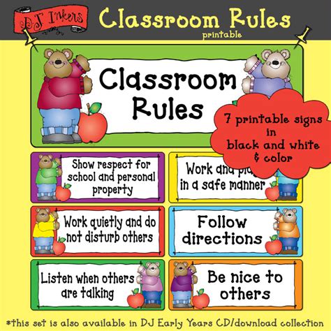 cute  easy classroom rule cards  dj inkers