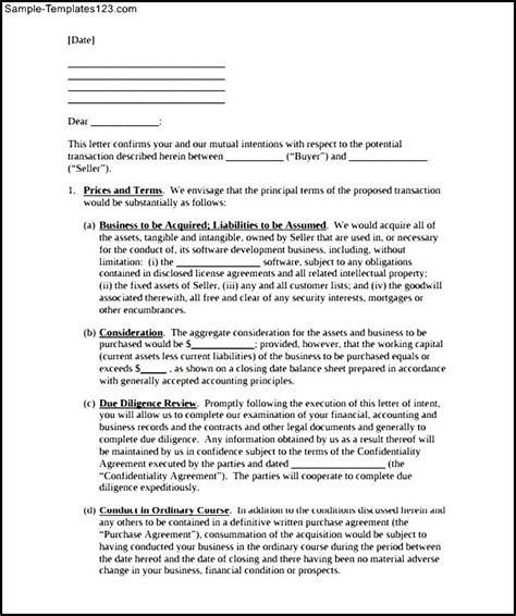 business purchase letter  intent template  format