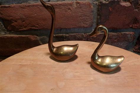 vintage brass swan figurines small brass swans brass