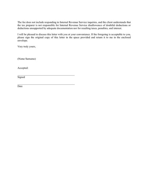 corporate tax preparation engagement letter  word   formats